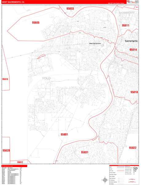 West Sacramento City Digital Map Red Line Style